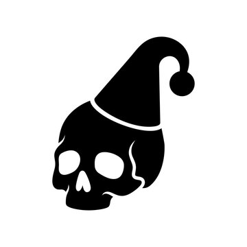 Skull wearing sleeping cap icon black graphic design for apparel print.