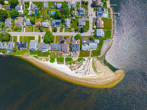 Bullock Point aerial view in summer between Providence River and Bullock Cove at Riverside, city of East Providence, Rhode Island RI, USA. 