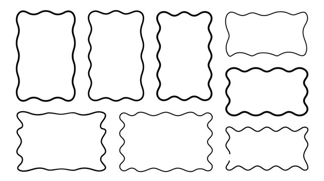 Collection of rectangle frames with wavy edges. wavy zigzag rectangle frames set .vector illustration Stock Vector