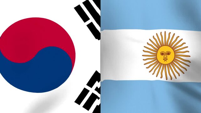 National flags of south korea and argentina side by side showing diplomatic international relations and partnership between two countries