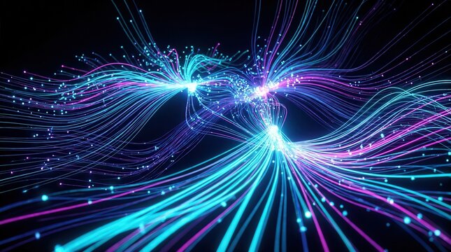 Future technology visualization of big data flow and artificial intelligence neural networks.