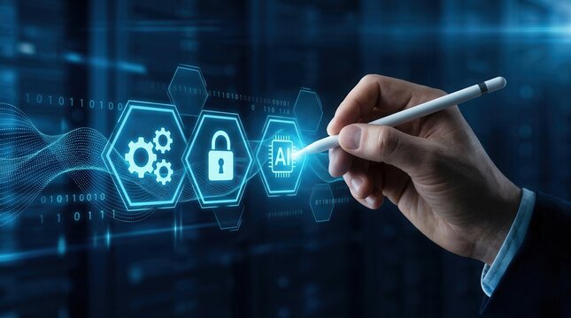 A computer engineer utilizing digital technology for data management and big data storage connection.