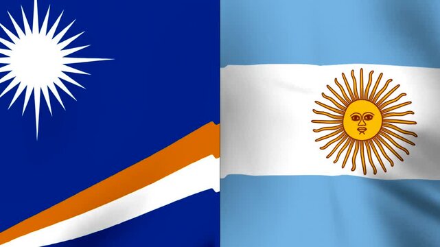 National flags of the marshall islands and argentina displayed side by side as a split screen design