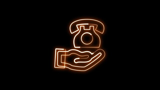 Glowing Orange Vintage Phone Icon Animation For Customer Service Support Loop Transparent Background Alpha Channel