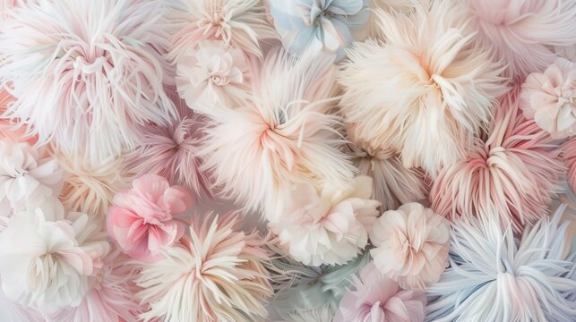 Pastel pom pom collection  vibrant textured spheres in an abstract composition of colorful fuzz