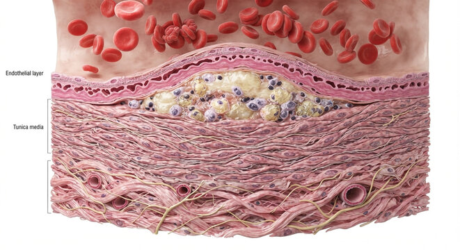 Human Artery Cross Section Showing Vascular Wall Layers and Atherosclerotic Plaque