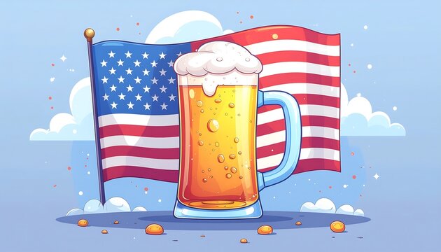 American National Beer Beverage and USA Flag Illustration