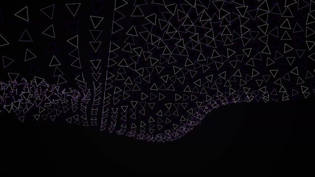 Abstract purple geometric triangle pattern forming wave motion on black background