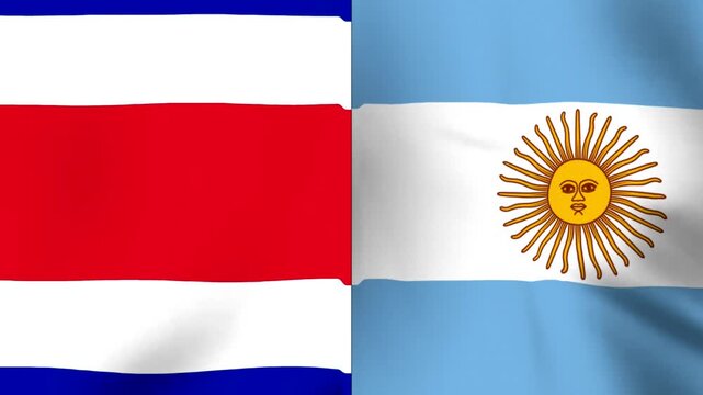 The flags of costa rica and argentina displayed side by side on a fabric texture background