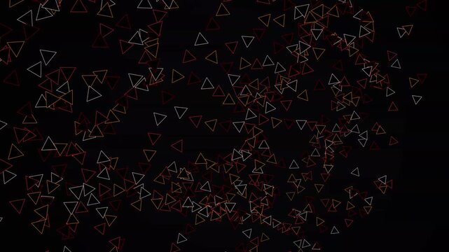 Red and white geometric triangle network forming flowing motion on dark background