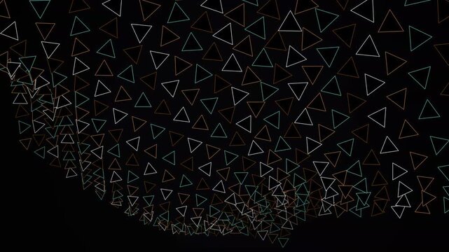 Abstract geometric pattern with colorful triangle outlines on deep black background