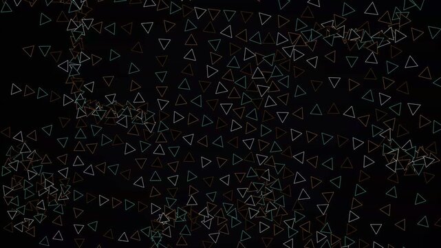 Dynamic flowing wave of neon triangle outlines on dark black background design