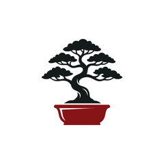Obraz premium Bonsai tree silhouette in red ceramic pot.
