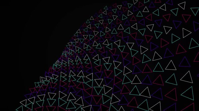 Vibrant purple and blue neon triangle pattern on dark black background art