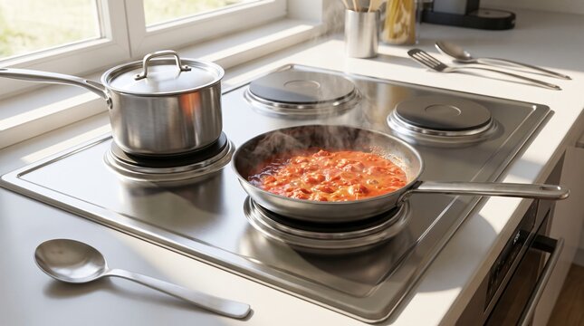 On the Back Burner Concept, a Covered Cold Pan Pushed to the Rear Ring of a Hob
