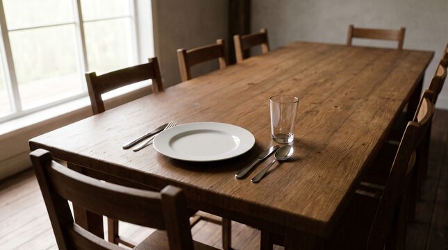 Single Place Setting at One End of a Long Dining Table as a Loneliness Metaphor