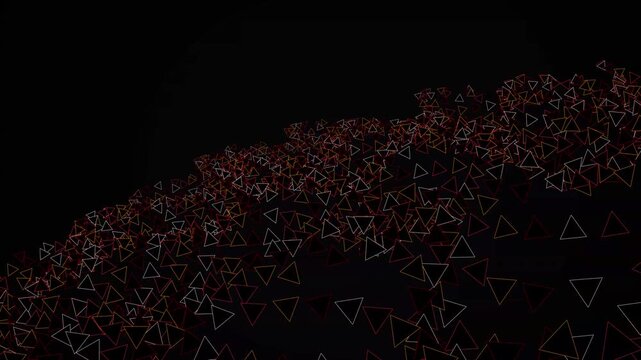 Red and white geometric triangle wireframe wave on black background render