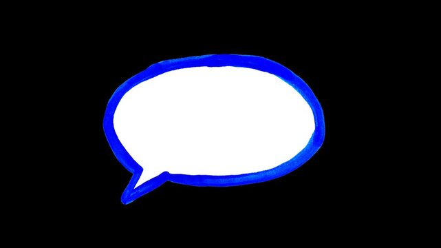Hand-drawn blue speech bubble animation, comic-style dialogue callout graphic, animated message frame