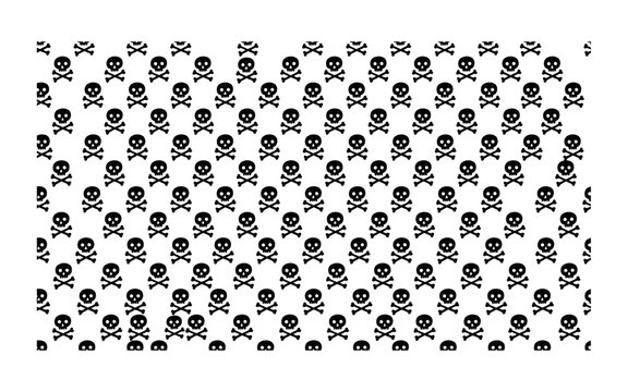 Seamless pattern of black skull and crossbones on a stark white background
