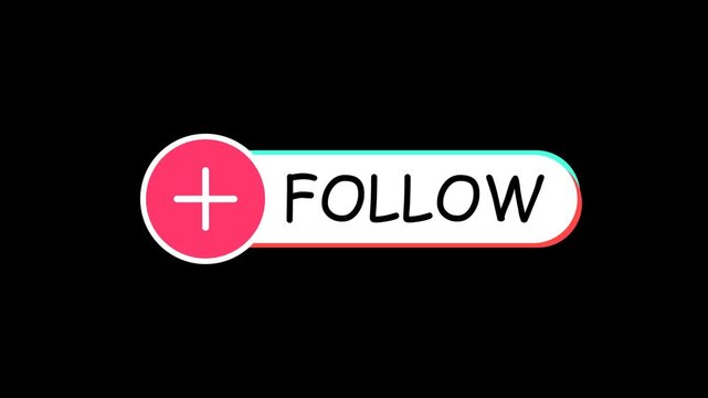 Animated, follow, button, for, social, media, pink, circle, with, white, plus, sign, indicator, on, black, background, viral, marketing, subscriber, subscription, concept, video, 4k.