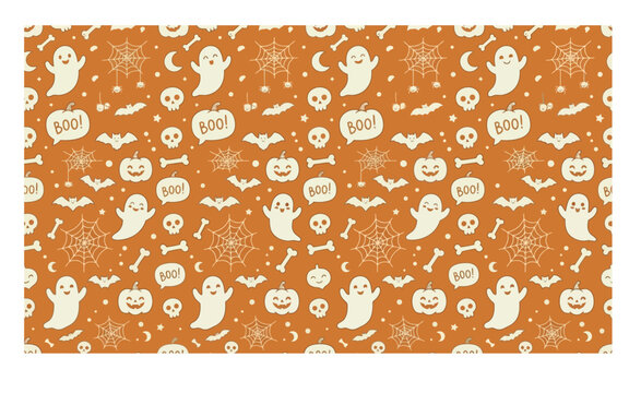 Seamless halloween pattern with ghosts pumpkins spiders and other festive elements