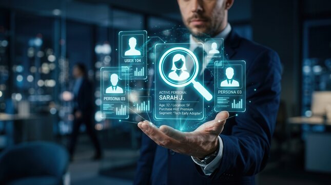 Professional marketer identifying specific customer personas within a marketing strategy.