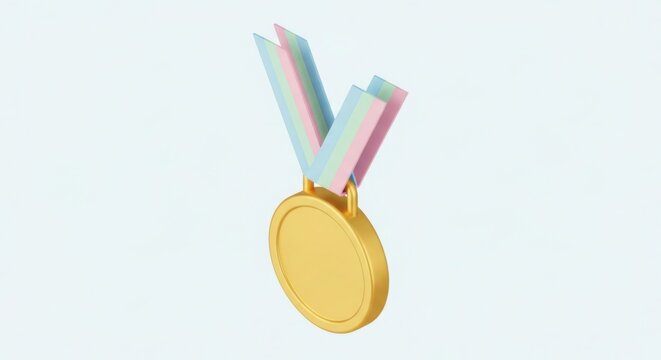 Golden medal with colorful ribbons for achievement and recognition