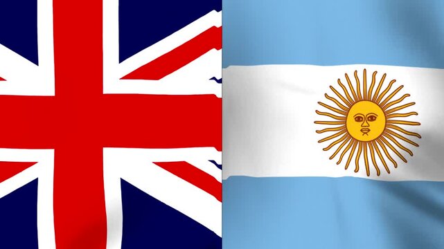 Two national flags of united kingdom and argentina side by side fluttering in the breeze