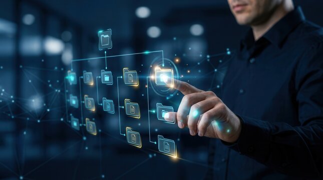 Organizing data through a document and record management system with a hierarchical folder structure.
