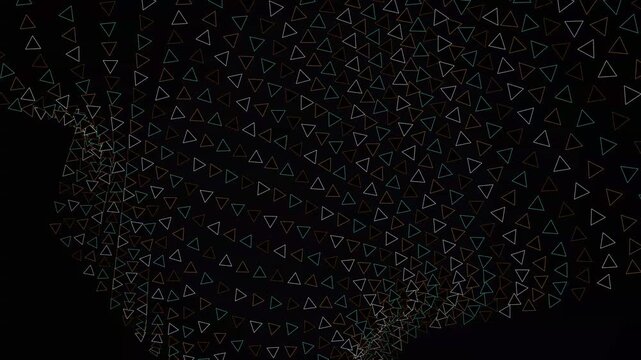 Concentric circle of geometric triangles with gradient colors on black background