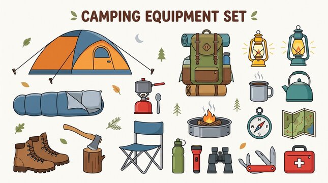 Camping Equipment Set Outdoor Adventure Gear Collection