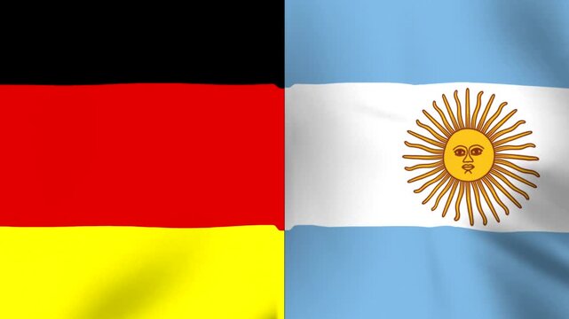 Waving flags of Germany and Argentina side by side representing international friendship and diplomatic relations between the two nations