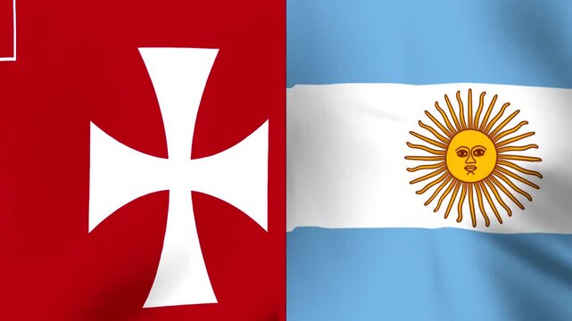 Waving flags of Malta and Argentina side by side representing international cooperation and diplomatic relations between two nations
