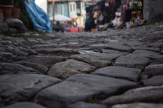 Historic Cobblestone Street in Cumalikizik, Bursa, Turkey