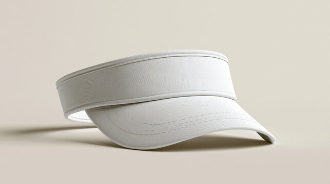 A white visor cap sits on a clean neutral background. This high-quality mockup is perfect for sports branding and summer fashion design projects.