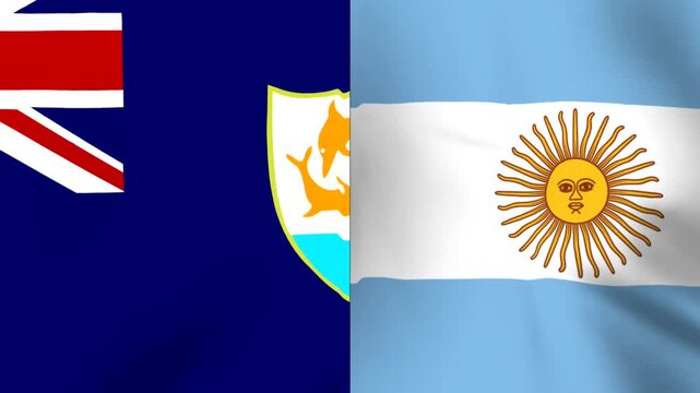 Waving national flags of Anguilla and Argentina side by side in a conceptual international relations design