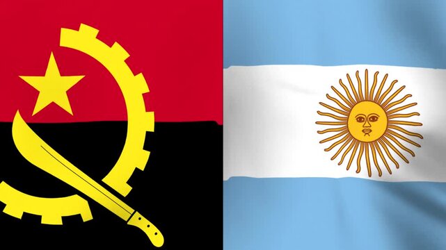 Waving national flags of Angola and Argentina side by side concept