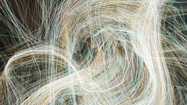 Abstract orange and cyan geometric lines forming complex web on dark black background