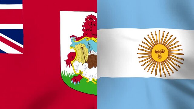 Waving national flags of Bermuda and Argentina side by side showing international relations and diplomatic partnership