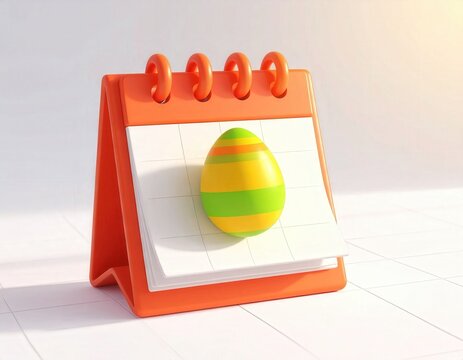 Orange Desk Calendar with Decorated Easter Egg for Spring Planning
