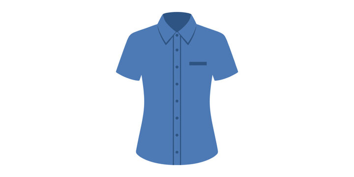 Blue short-sleeved button-down shirt with transparent background, clothing apparel
