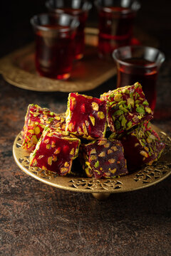 Traditional Turkish delights and black tea.