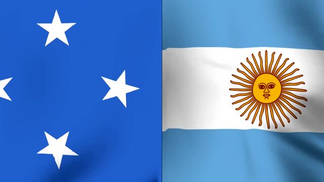 Waving national flags of Federated States of Micronesia and Argentina side by side