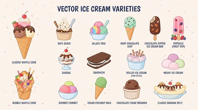 Set of various ice cream desserts and frozen treats