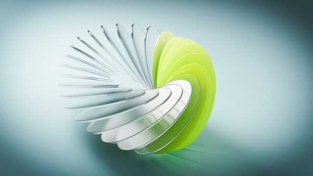 Abstract green and white spiral rotating on gradient background