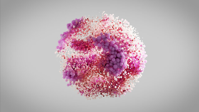 Pink and purple spheres forming an abstract cloud shape