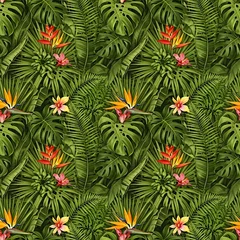 Vibrant tropical jungle foliage with monstera and exotic flowers © Rayn