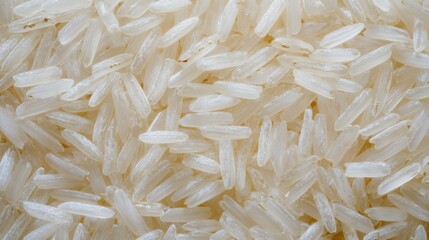 Fototapeta premium Super realistic macro texture of raw long grain rice, countless translucent ivory grains filling the entire frame, delicate longitudinal grooves