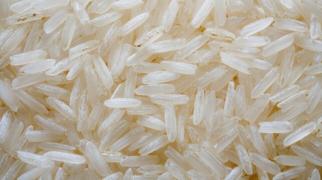 Super realistic macro texture of raw long grain rice, countless translucent ivory grains filling the entire frame, delicate longitudinal grooves