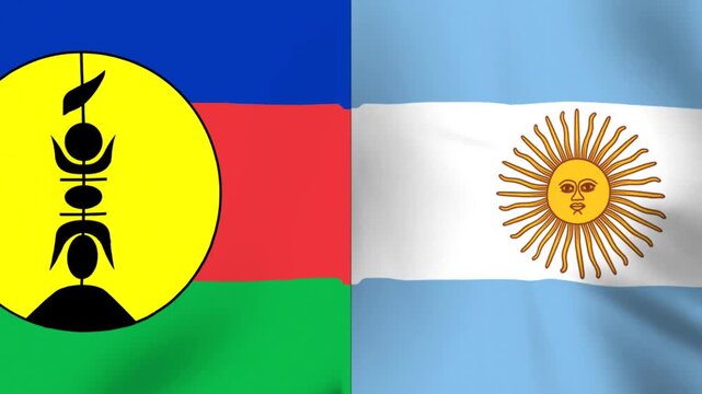 Waving national flags of New Caledonia and Argentina side by side concept